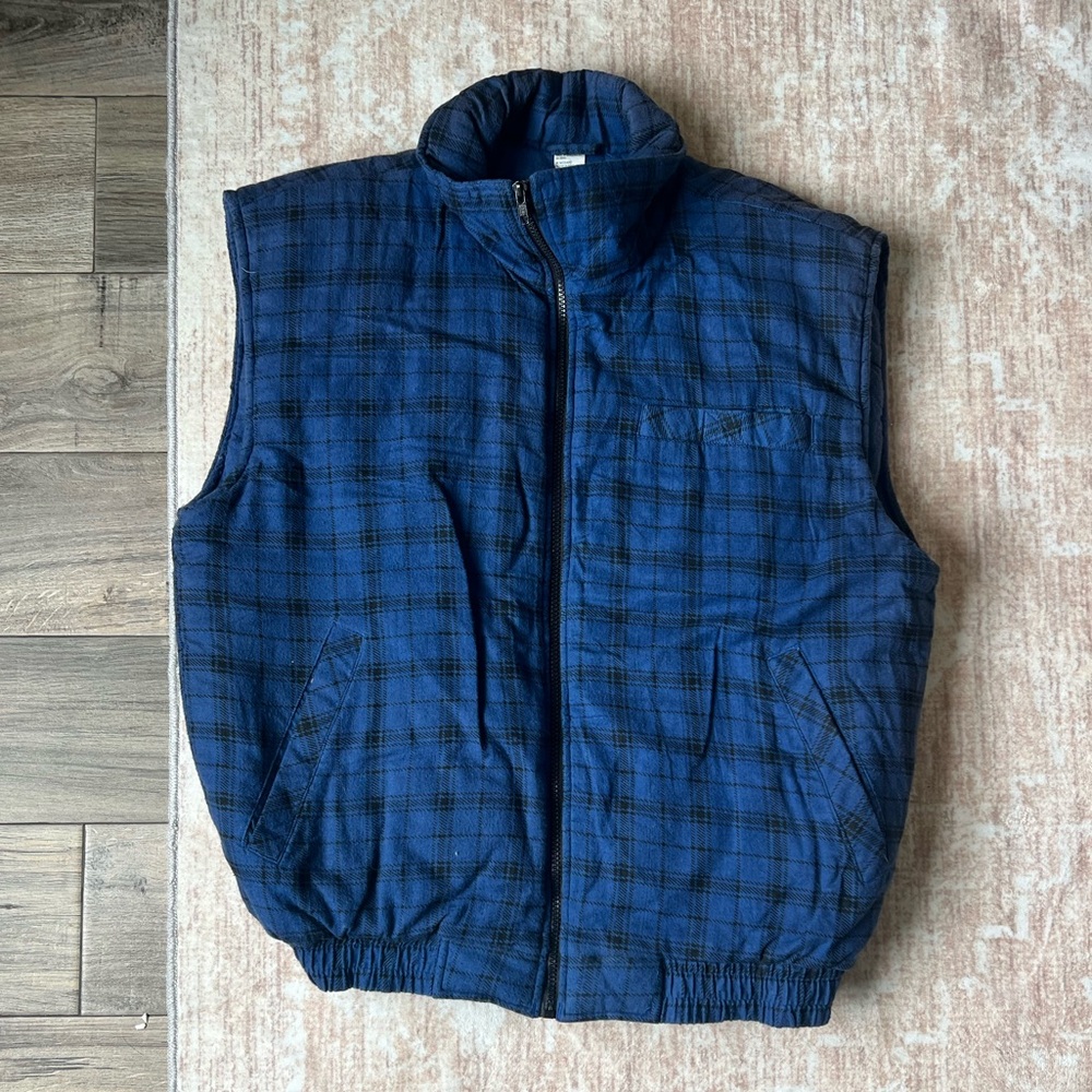 Vintage 1990s Northwest Territory Blue Plaid Vest / 90s / Outdoorsman / Zip Up
